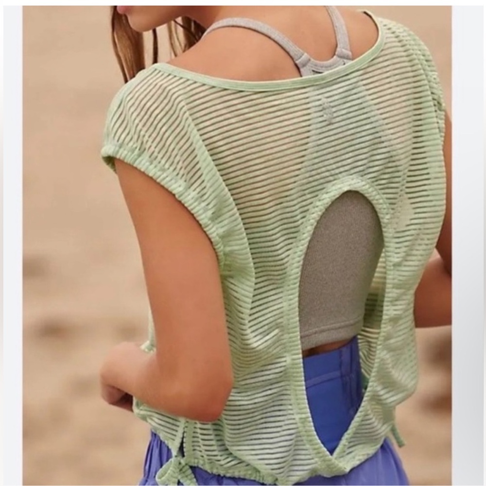NWOT💚FP Movement Sheer Mint Sleeveless Green Crop Top with Open Back and Ties